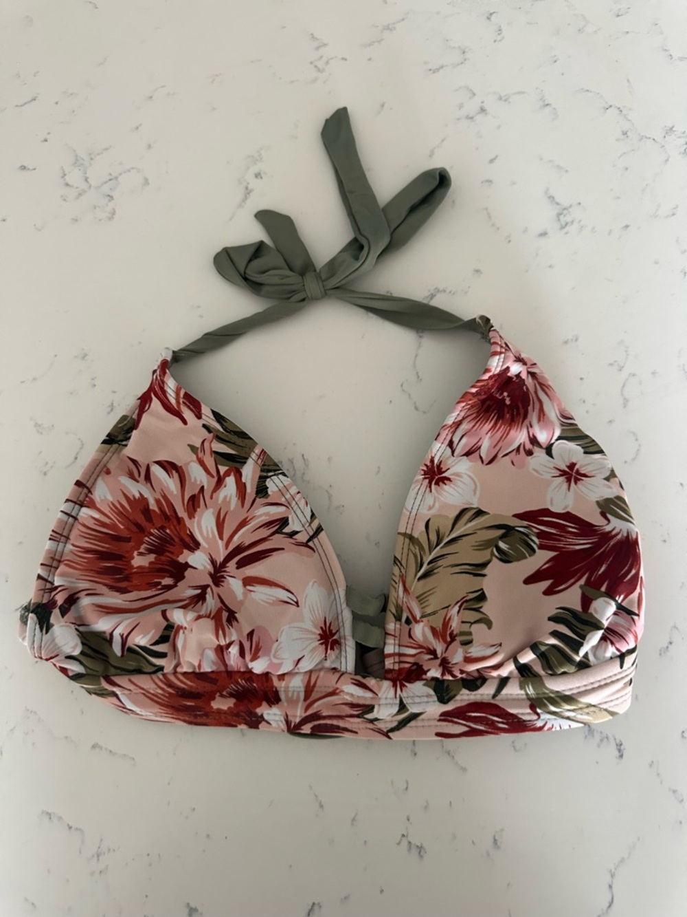 Kona Sol Pink & Olive Floral Bikini Top